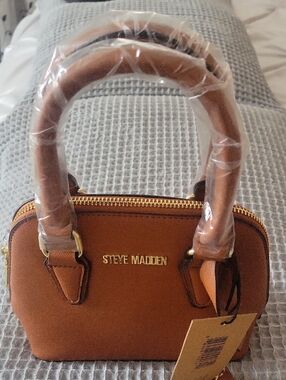 Steve Madden Tan/Brown Mini Dome Satchel with Gold Hardware